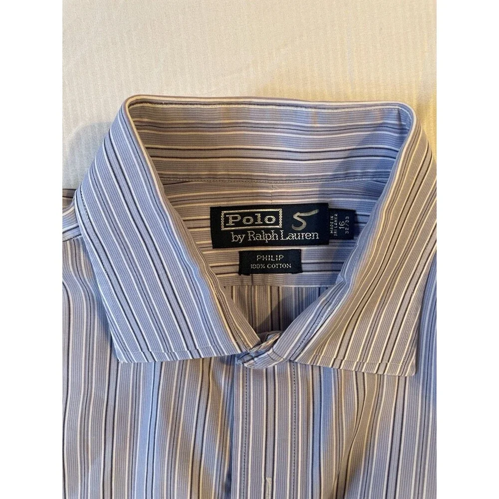 Polo Ralph Lauren Shirt Men Size 16 32/33 Blue Striped Philip LS